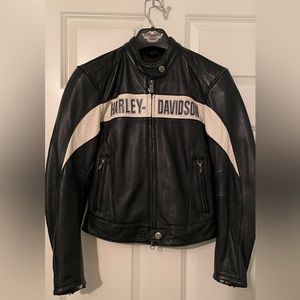 Harley Davidson Ladies leather black and white riding jacket size XS